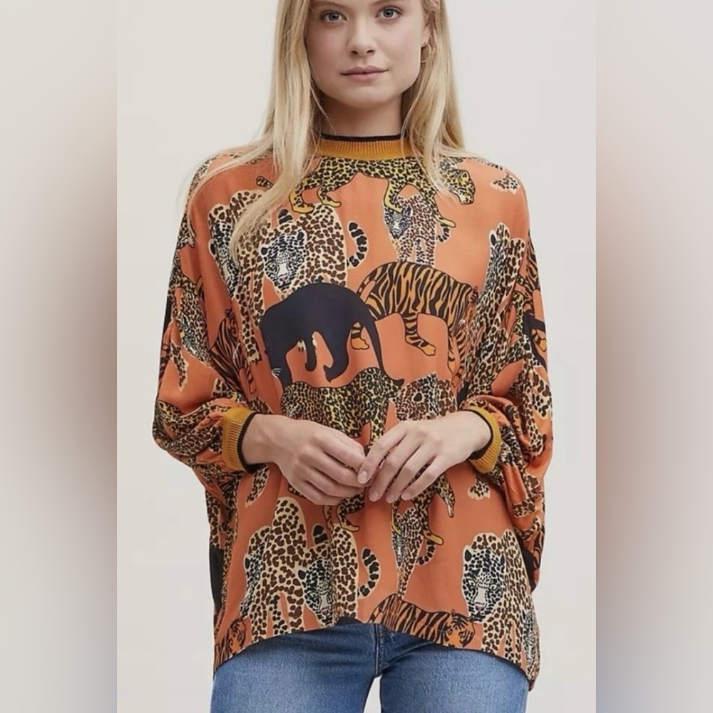 Anthropologie Conditions Apply Zaniya Menagerie Animal Print Top Size Medium
